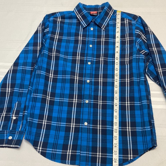 Wrangler Blue Plaid Easy Care Cotton Blend Boys Button Down Shirt Size XXL 18 - Picture 6 of 6